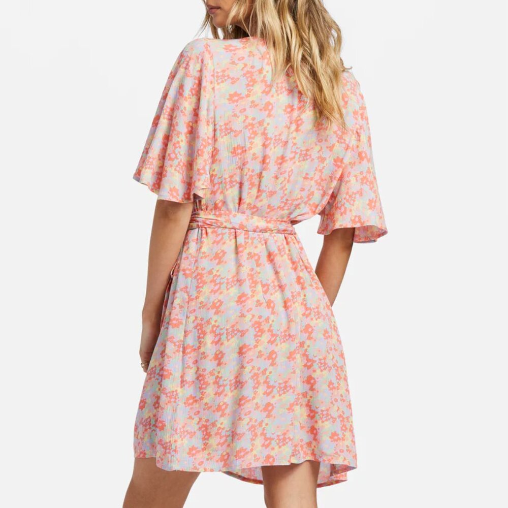 NWT New Billabong All For You Mini Dress Extra Small XS Floral Beach Soft Wrap - Picture 2 of 7